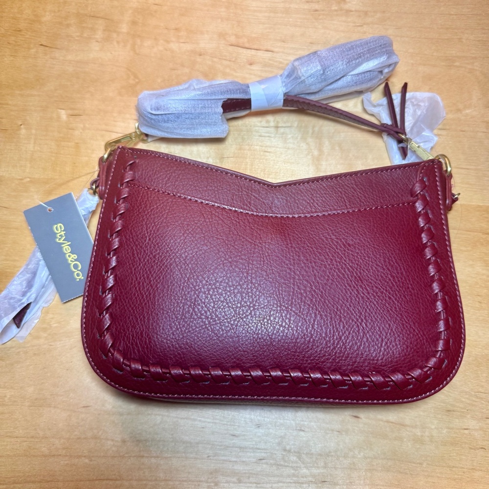Style & Co. Whipstitched Small Burgundy Crossbody Bag Purse